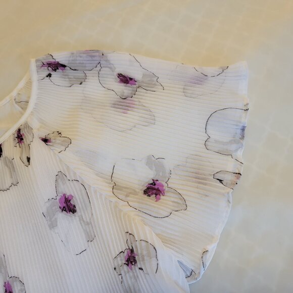 Banana Republic Blouse Top Shirt Floral Flowy White Purple Women XS-Small - Picture 7 of 16